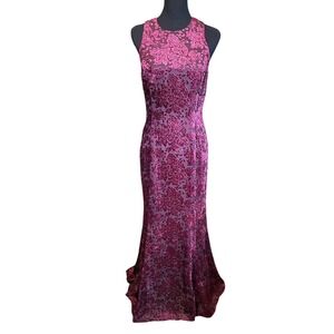 Vintage Jessica McClintock Sleeveless Maroon Velvet Floral Full-Length Gown,Sz 8